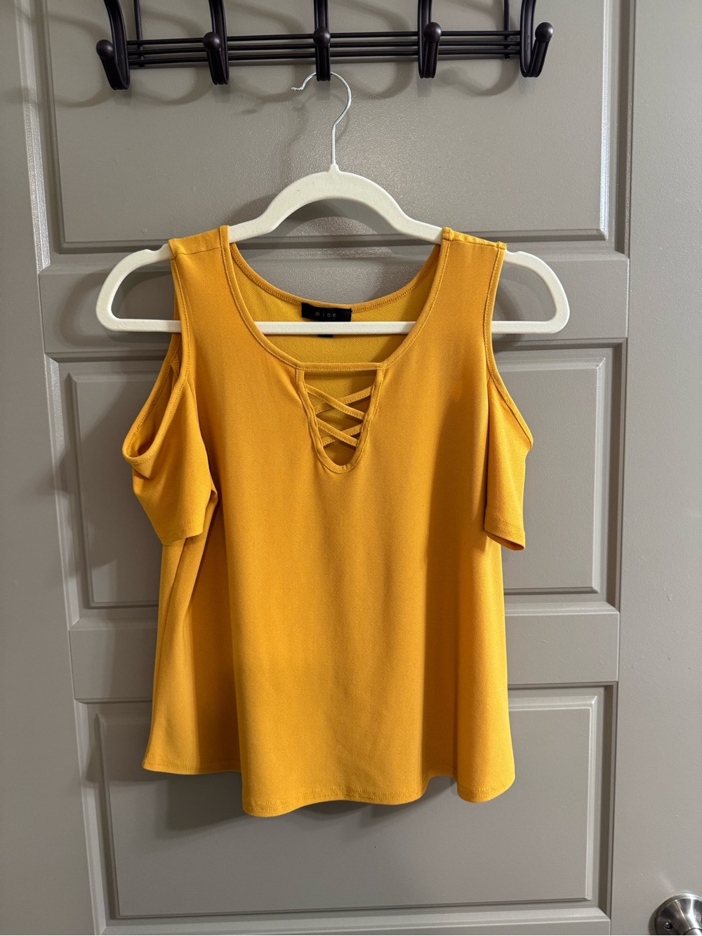 Mine Mustard Cold-Shoulder Lace-Up Top